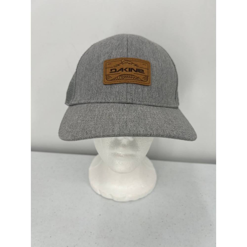Dakine Mens Heather Grey Mesh Back Trucker Hat Faux Leather Patch Snapback Cap